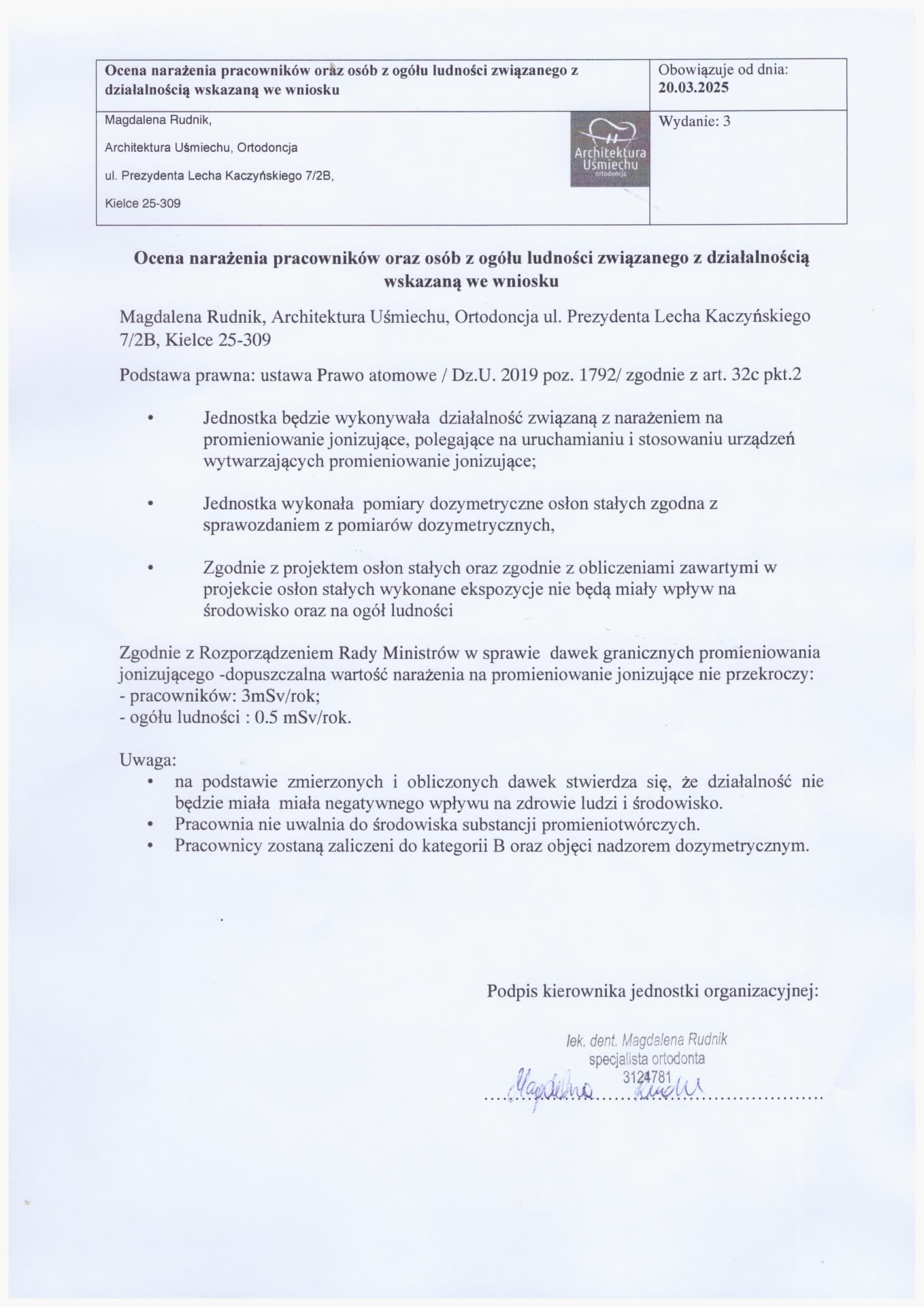 Ocena narażenia pracowników oraz osób z ogółu ludności